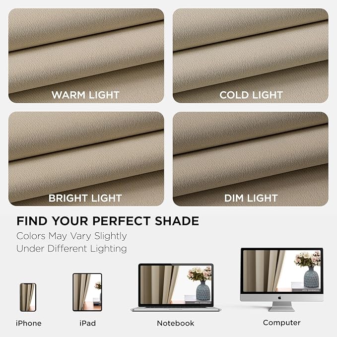 Joydeco Blackout Curtains 108 Inches Long 1 Panel, Thermal Insulated Long Curtains& Drapes 1 Piece, Room Darkening Grommet Drapes for Living Room Bedroom Window (W70 x L108 Inch, Light Beige)
