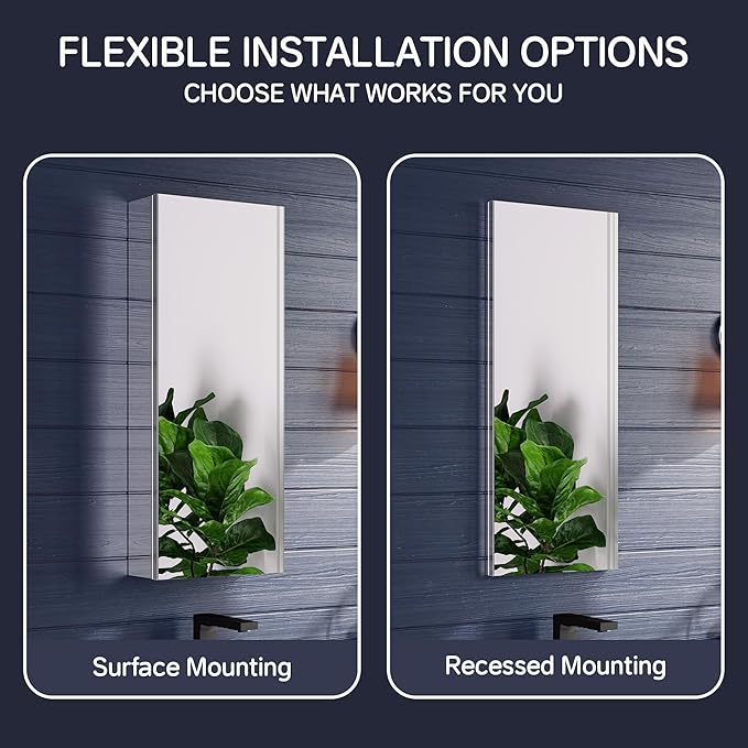Medicine Cabinet 12" x 30", Bathroom Medicine Cabinet with Mirror, Recessed Medicine Cabinets with Adjustable Shelves, Soft-Closing Door, and Aluminum Alloy Frame - Reverse Installation, Silver
