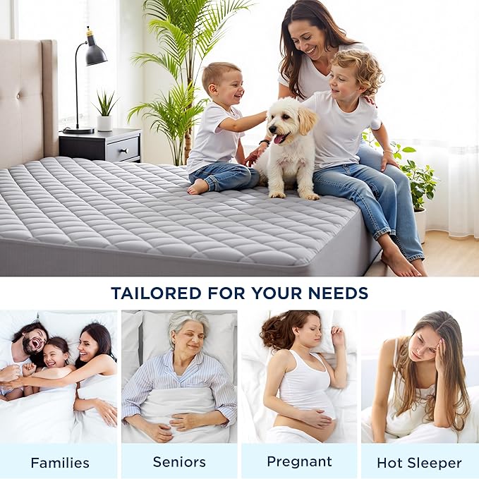 Bedsure Queen Mattress pad, Quilted Waterproof Mattress Protector with Deep Pocket up to 22 Inches, Soft Breathable Bed Pad Covers, Queen Bed Topper for Home, Bedroom, Hotel –Grey