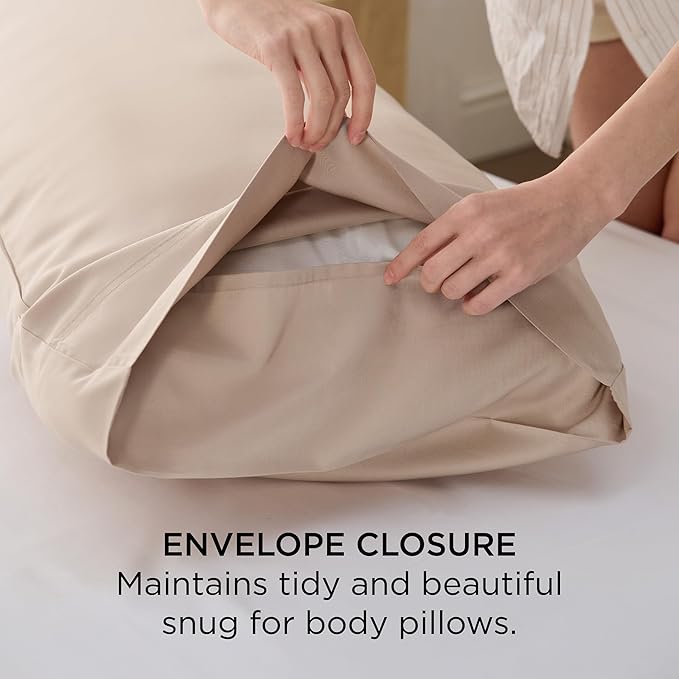Bedsure Body Pillow Cover - Khaki Long Cooling Pillow Cases, 100% Rayon Derived from Bamboo, Cool Body Pillowcase with Envelope Closure for Women, Men, 1 Pack, 20x54 Inches