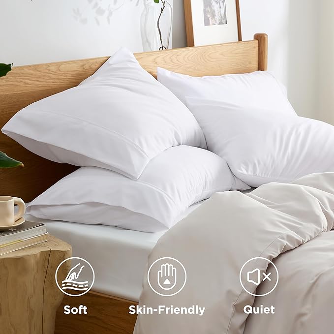 Bedsure Queen Pillow Cases Set of 4 - White Brushed Microfiber Pillowcases 4 Pack, Super Soft Pillowcase, Pillow Case Covers with Envelope Closure, Wrinkle, Fade and Stain Resistant, 20x30 Inches