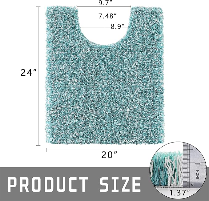 Yimobra Toilet Rugs U Shaped 24x20, Ultra Soft and Water Absorbent Bath Mats, Non Slip Fluffy Luxury Microfiber Contour Bath Rugs for Toilet, Dry Quick, Machine Washable, Teal and White