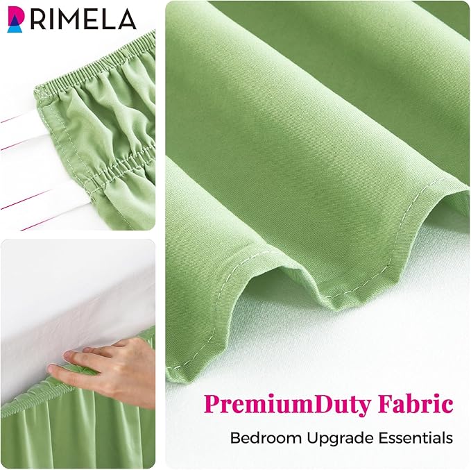RIMELA Light Green Bed Skirt Full Size 15 Inch Drop, Elastic Bed Skirting for Adjustable Bed Base and Frame, Bedding Dust Ruffle Easy to Install, Hotel Quality Wrap Around Bedskirt