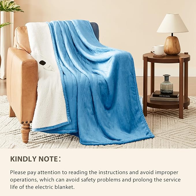 Homemate Electric Heated Blanket Queen Size - 84"x90" Heating Blanket Queen Size Dual Control 1/2/4/6/8 Hours Auto-Off 10 Heat Level Over-Heat Protection Flannel Sherpa ETL Certification