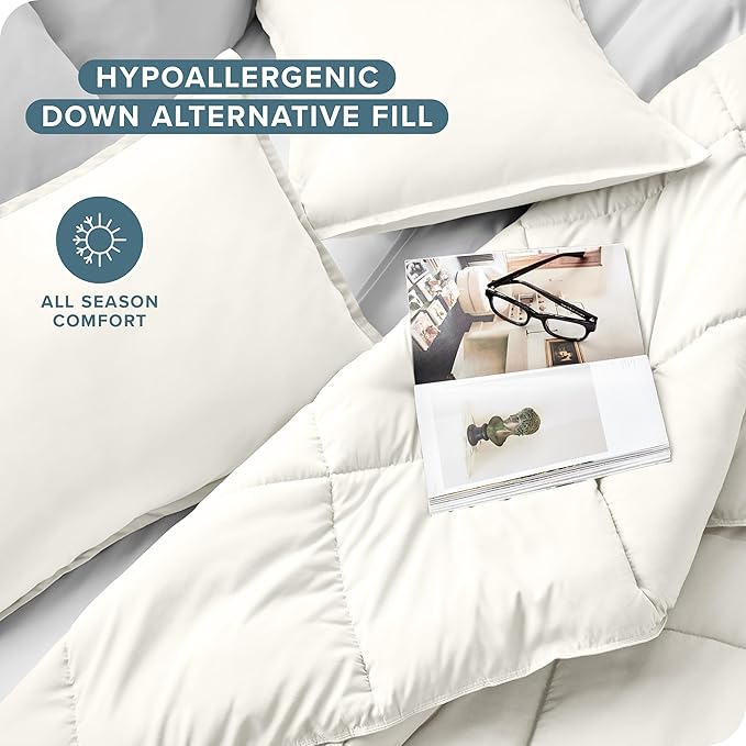 Bare Home Comforter Set - Full Size - Ultra-Soft - Goose Down Alternative - Premium 1800 Series - All Season Warmth (Full, Cream)