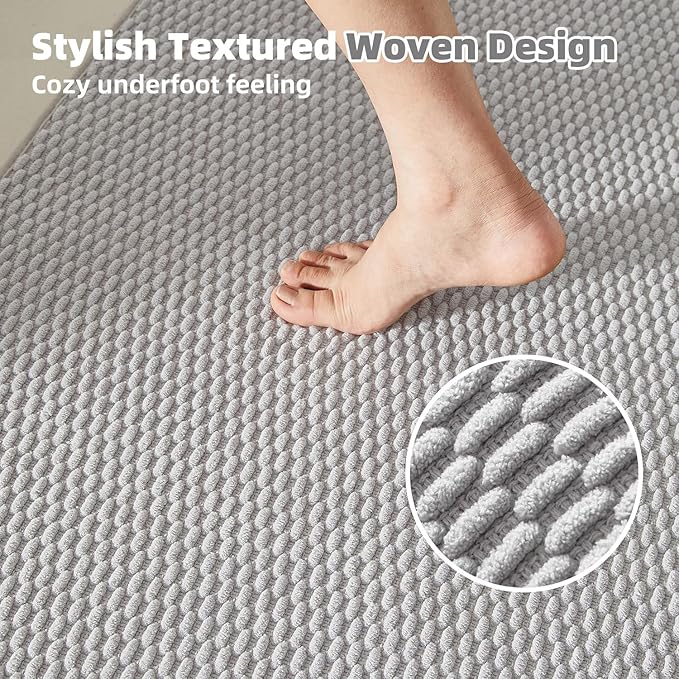 Bathroom Runner Rugs, Long Bath Mat Runner Washable Thin Quick Dry Low Pile Bathroom Runner Rugs Non Slip, Light Grey 16"x60"
