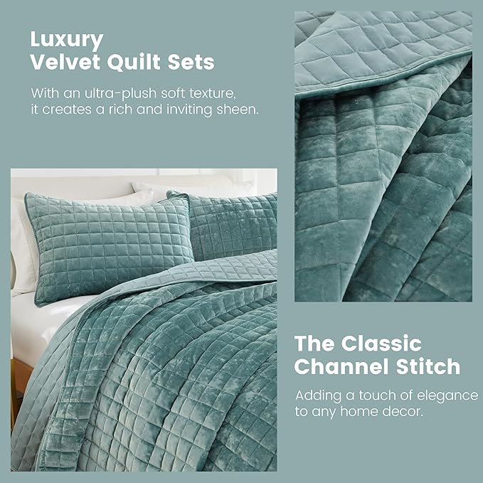 Secgo Twin Comforter Set for Bed - Velvet Quilts Queen Size, Black Bedspreads (68 * 86 Inch) with 2 Pillow Shams, Patchwork Reversible Lightweight Bedding
