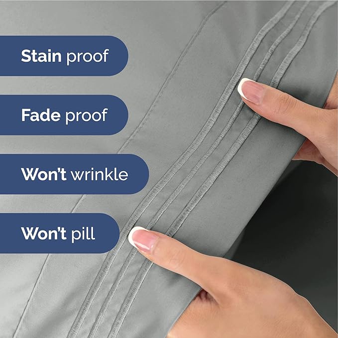 Full Size 4 Piece Sheet Set - Extra Soft, Breathable And Cooling Sheets - Hotel Luxury Bed Sheets for Women & Men - Deep Pockets, Easy-Fit & Wrinkle-Free Sheets - Light Slate Grey Oeko-Tex Bed Sheets