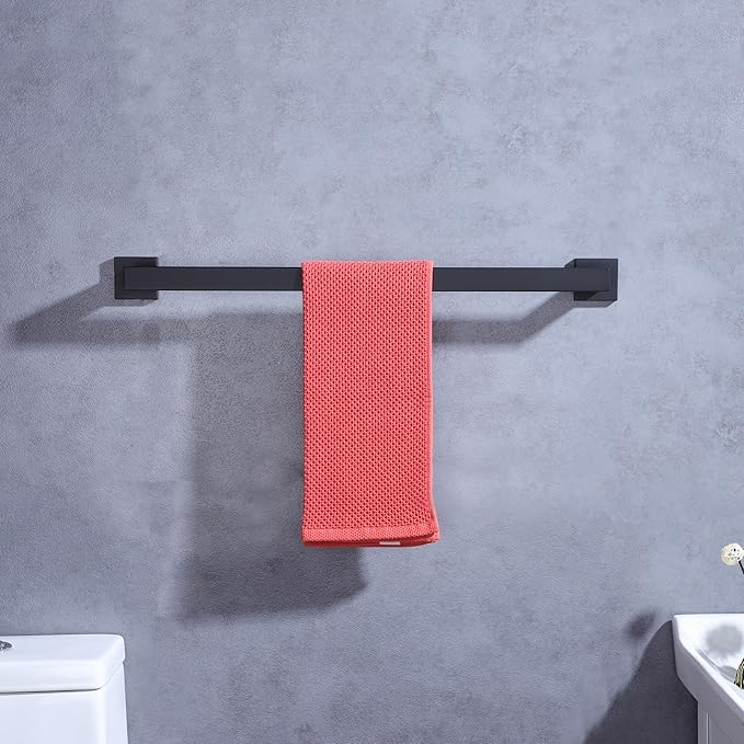 LANC 2 Pack Bath Towel Bars Matte Black 24-Inch Bathroom Towel Rail Square Towel Racks Kitchen Towel Holders Stainless Steel Wall Mount Towel Hanger Towel Rods,A8804-6MB
