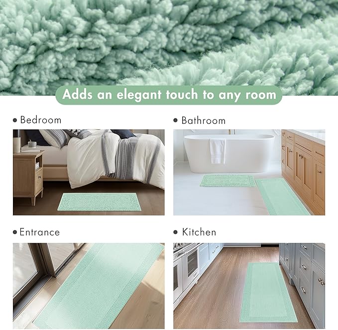Madison Park Splendor Reversible 100% Cotton Tufted Bathroom Rug-3000 GSM Hotel Quality Luxurious Plush Medium Pile Bath Mat Absorbent, Quick Dry, Shower Room Décor, 20x30 Green