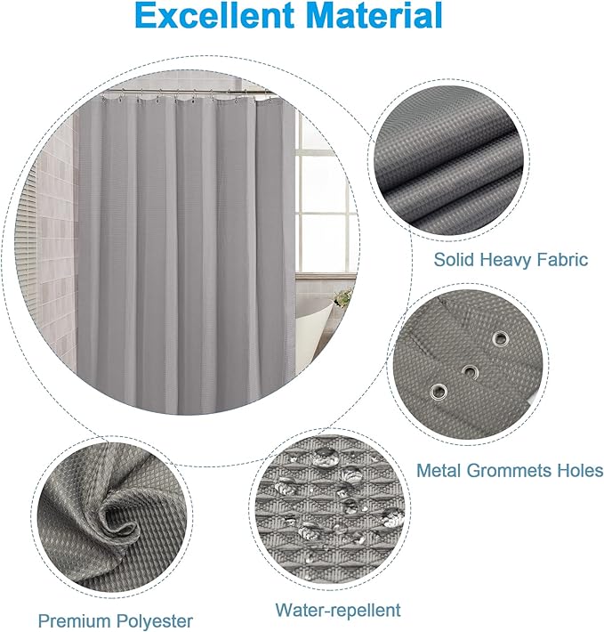 AmazerBath Grey Shower Curtain Waffle Textured, Small Stall Shower Curtain Gray Fabric, Bathroom Shower Curtains for RV/Camper, Heavy Duty 240GSM, 36 x 72 Inches