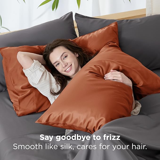 Bedsure Pillow Cases Standard Size, Cooling Pillow Cases, Rayon Derived from Bamboo Burnt Orange Pillowcases Standard Set of 2, Breathable & Soft Pillow Covers with Envelope Closure, 20x26 Inches