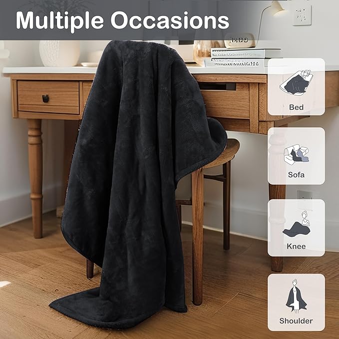 Electric Heated Blanket Full Size 72"x84", Soft Large Big Oversized Warm, 4 Heating Levels & 10 Hours Auto Off, Cozy for Bed, Sofa & Office, Machine Washable, Black