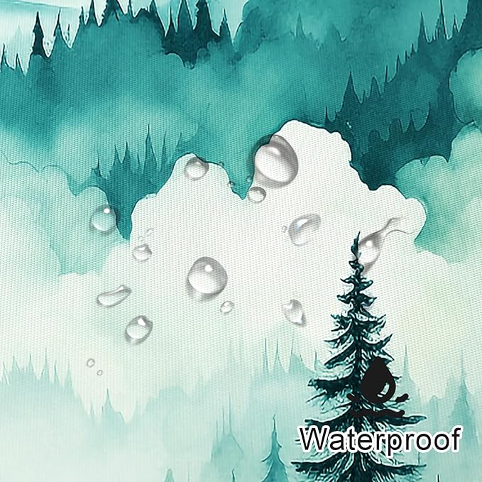 Teal Blue Small Stall Misty Pine Forest Shower Curtain 36 x 72, Mountain Foggy Woodland Scenery Tree Narrow Half Size Shower Curtains for Bathroom, Turquoise Waterproof Nature-Themed Decor