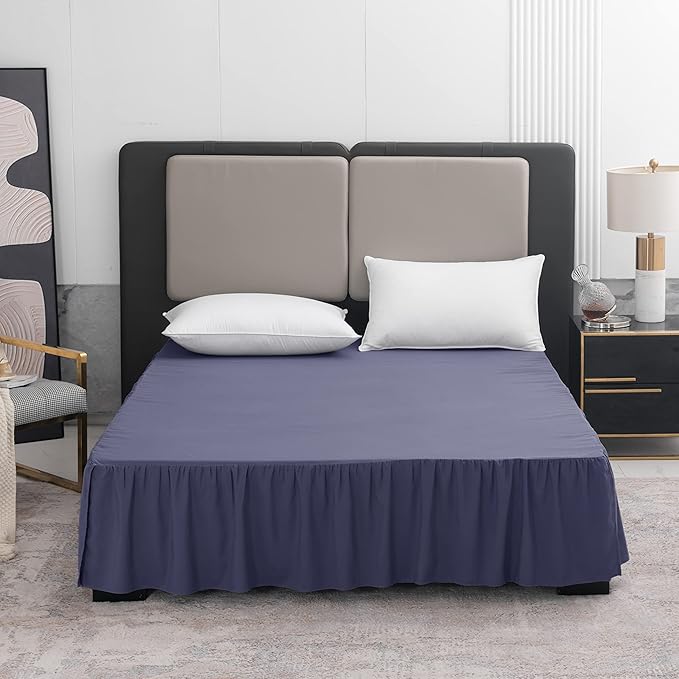 Navy Blue Bed Skirt Queen Size Ruffled Bed Skirt with Split Corners, Queen Bed Skirt 16 Inch Drop, TSUTOMI Queen Size Bed Skirt Navy Blue for Ruffled Bed Skirt with Split Corners, Bed Skirt Queen Size
