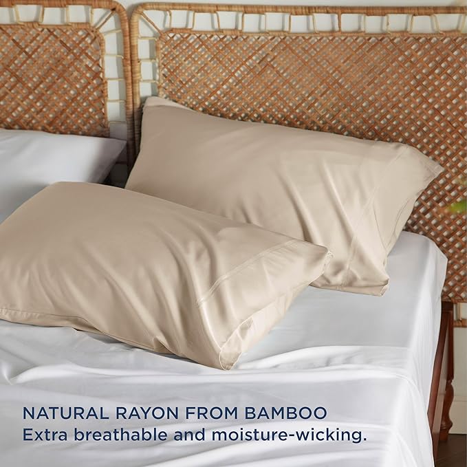 Bedsure Pillow Cases Standard Size, Cooling Pillow Cases, Rayon Derived from Bamboo Beige Pillowcases Standard Set of 2, Breathable & Soft Bedding Pillow Covers with Envelope Closure, 20x26 Inches