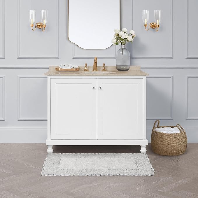 Laura Ashley Ruffle Border Light Grey 27"x 45" 100% Cotton Bath Rug