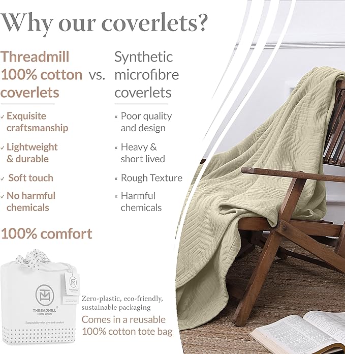 Threadmill Luxury Cotton Blankets for Queen Size Bed | All-Season 100% Cotton Queen Size Blanket | Aster Cozy Lightweight, Soft Breathable Coverlet fits Full Size Bed, 90x92 | Sage Green