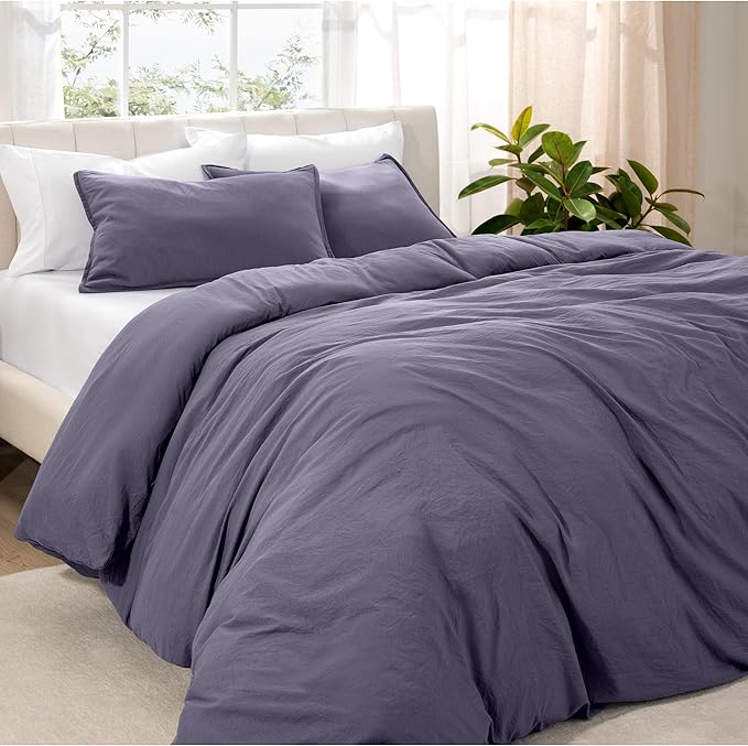 Bare Home Microfiber Duvet Cover Set - Ultra Soft Washed Microfiber - Oversized King Size - Linen-Like Look - Easy Care - Breathable Fabric - Our Softest Duvet Cover Set (Oversized King, Dusty Purple)