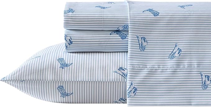 Wrangler - Twin Bed Sheets, Ultra-Soft & Lightweight Bedding with Matching Pillowcase, Lightweight Bed Set for All Season Comfort, Oeko-Tex Certified (Cowboy Pinstripe Blue)