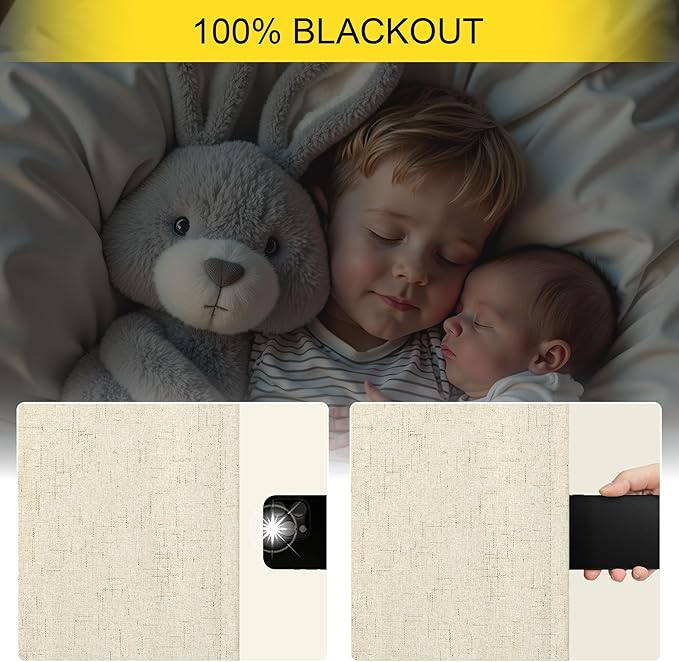 Thick Linen Blackout Curtains 104 Inches Long 2 Panel Set Custom Length Decorative Black Out Heat Draft Blocking Neutral Burlap Large Window Drape for Home Office Living Room Dining Area Bedroom Beige