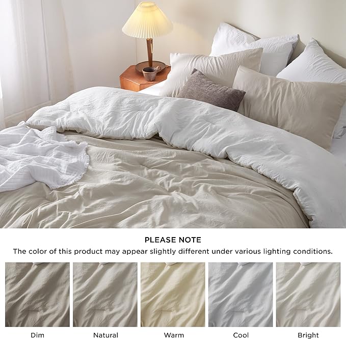 Bedsure Queen Size Comforter Set, Reversible Beige Soft Prewashed Bedding for All Seasons, 3 Pieces Warm Down Alternative Bed Set, 1 Lightweight Comforter (90"x90") and 2 Pillowcases (20"x26")