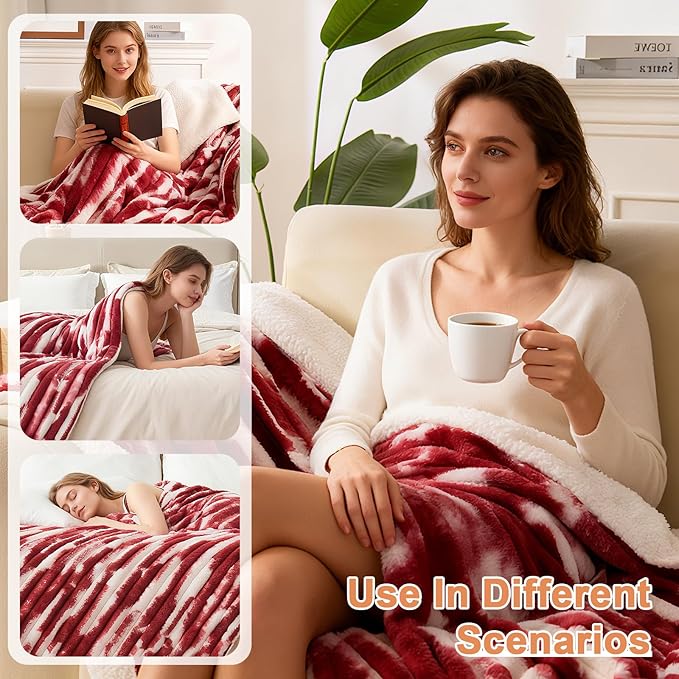 Heated Blanket Queen - 84"x90" Dual Control Bed Electric Blankets with 6 Heating Levels & 10 Hours Auto Off, Soft Ribbed Faux Fur Sherpa, Over-Heated Protection ETL, Red