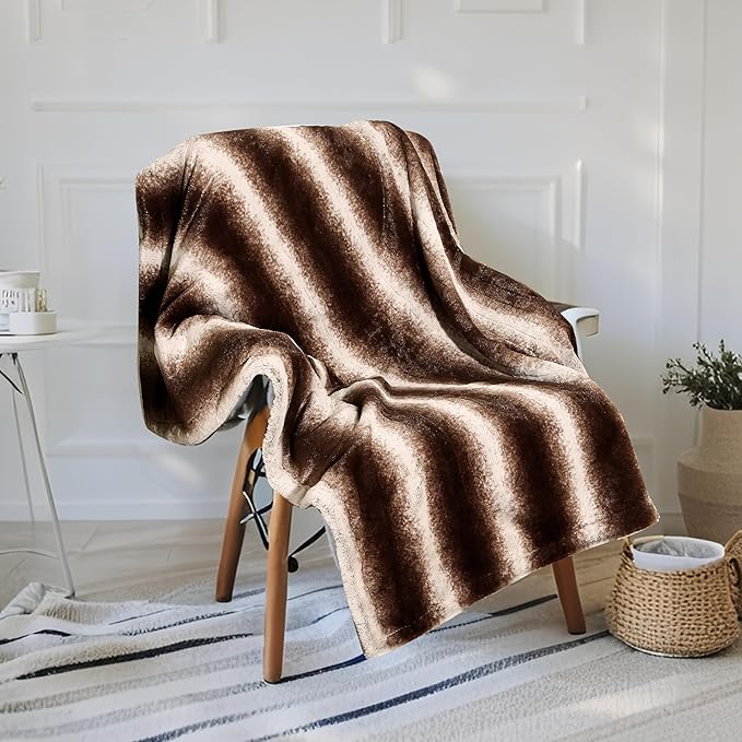 Electric Heated Blanket Throw Size 50" x 60", Super Cozy Warmth Soft with 4 Heating Levels & 4 Hours Auto Off, Plush Faux Fur, Machine Washable, Home Office Use, Brown White
