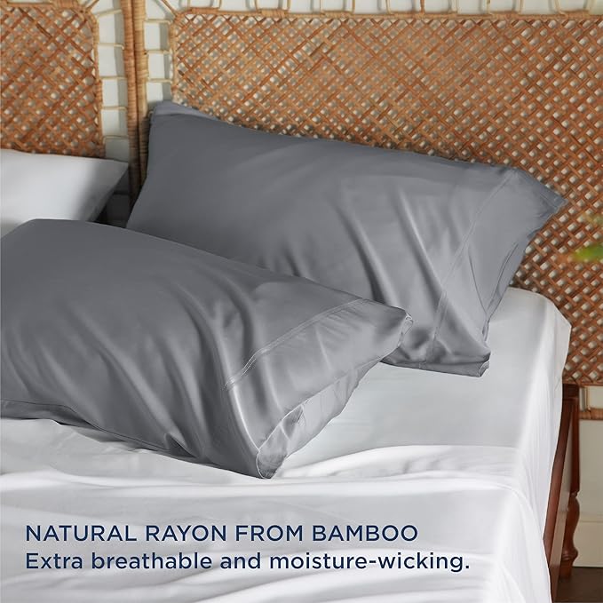 Bedsure Pillow Cases Queen, Cooling Pillow Cases, Rayon Derived from Bamboo Silver Grey Pillowcases Queen Size Set of 2, Soft & Breathable Bedding Pillow Covers with Envelope Closure, 20x30 Inches