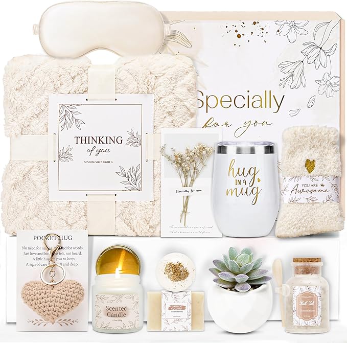 Get Well Gifts for Women Self Care Gifts Basket - Relaxing Spa Care Package After Surgery Thinking of You Birthday Gift - Feel Better Sympathy Gift Set for Her Mom Sister Friend Wife (Beige)