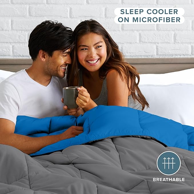 Bare Home King/California King Comforter - Reversible Colors - Goose Down Alternative - Ultra-Soft - Premium 1800 Series - All Season Warmth - Bedding Comforter (King/Cal King, Grey/Medium Blue)