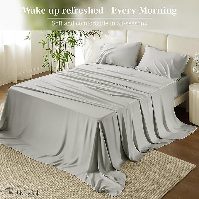 URBANHUT 1000 Thread Count Egyptian Cotton Sheets Full Size, Breathable Long Staple, 4 Pc Bed Sheet Sets, Luxury Hotel Sateen Sheets Fits 16" Deep Pocket - Silver Grey