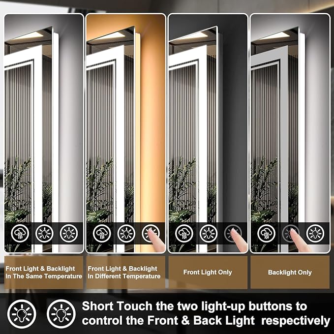 72x36 Inch LED Bathroom Mirror with Frontlit & Backlit（Independent Control）, Lighted Mirror for Bathroom Wall with 3-Color Dimmable & Anti-Fog, Vanity Mirror with Lights