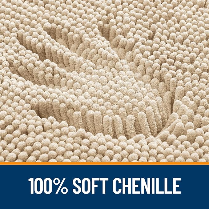 OLANLY Bathroom Rugs 70x24, Extra Soft Absorbent Chenille Bath Rugs, Rubber Backing Quick Dry, Machine Washable Bath Mats for Bathroom Floor, Tub and Shower, Home Decor Accessories, Beige