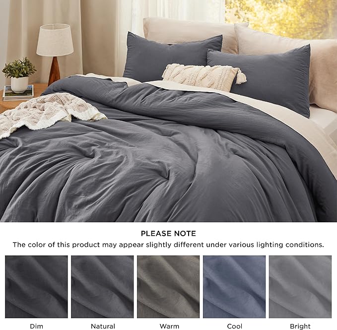 Bedsure Twin/Twin XL Comforter Set, Dark Grey Soft Prewashed Bedding for All Seasons, 2 Pieces GentleSoft™ Warm Down Alternative Bed Set, 1 Lightweight Comforter (68"x88") and 1 Pillowcase (20"x26")