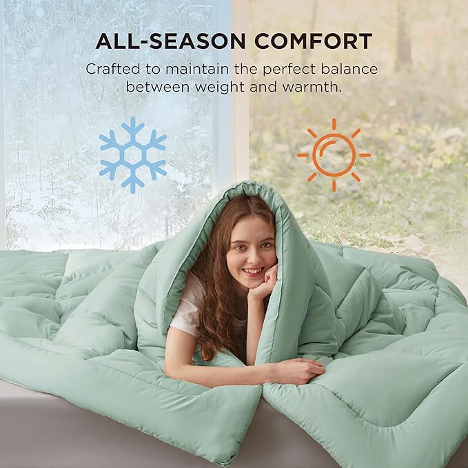 Bedsure Comforter Duvet Insert - Quilted Comforters Queen Size, All Season Duvet, GentleSoft Down Alternative Bedding, with 8 Tabs, Gifts for Women/Men, Sage Green, Queen 88 x 88 Inches