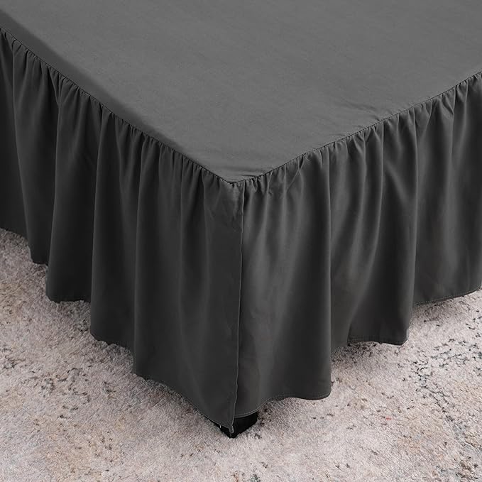 Black Bed Skirt Queen Size Ruffled Bed Skirt with Split Corners, Queen Bed Skirt 14 Inch Drop, TSUTOMI Queen Size Bed Skirt Black for Ruffled Bed Skirt with Split Corners, Bed Skirts Queen Size