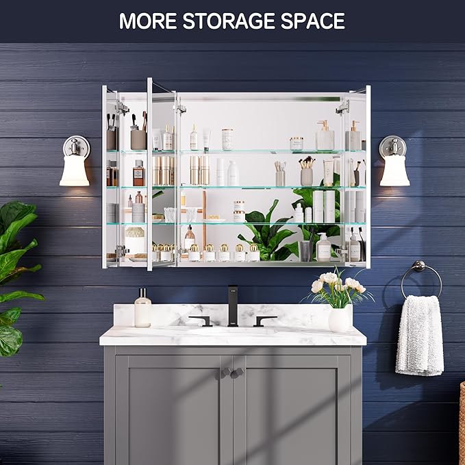 Medicine Cabinet 40" x 30", Bathroom Medicine Cabinet with Mirror, Recessed Medicine Cabinets with Adjustable Shelves, Soft-Closing Door, and Aluminum Alloy Frame - Reverse Installation, Silver