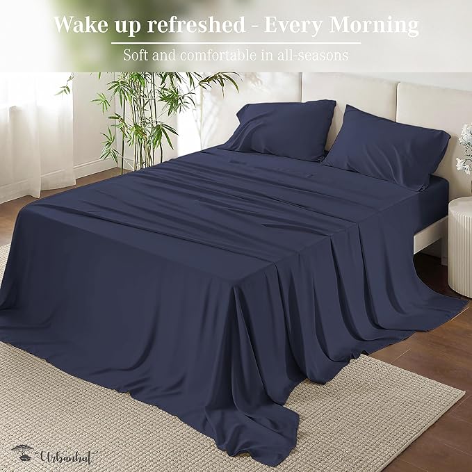 URBANHUT 1000 Thread Count Full Sheet Set Egyptian Cotton Sheets, Long Staple Soft & Breathable, 4 Pc Bed Sheet Sets, Luxury Hotel Sateen Sheets Fits 16" Deep Pocket - Navy Blue