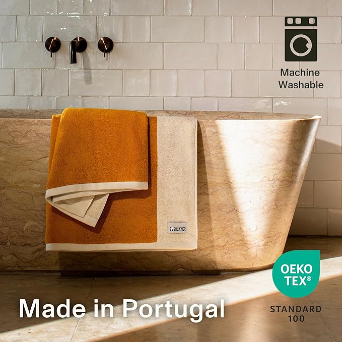 Towels - Ultra Soft, Thick and Plush, Reversible - 2 PC Luxury Bath Sheets (35"x 70"), 550 GSM,100% Combed Cotton, Made in Portugal, Perfect for Home and Bathroom,Amber Charcoal-Janus