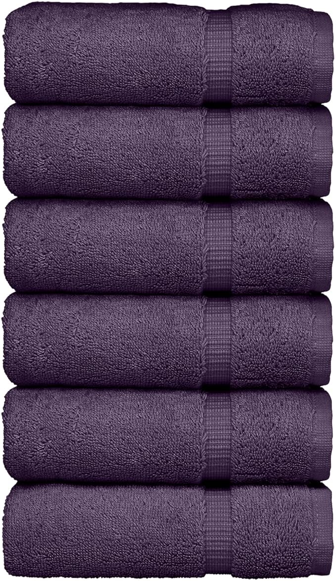Luxury Hotel & Spa Collection, 100% Turkish Cotton 700 GSM Cloth, for Body wash, Makeup Remover & Facial Cleaning, Baby, face, Dobby Border Soft washcloths Towel Set 13" X 13", Plum, Set of 6