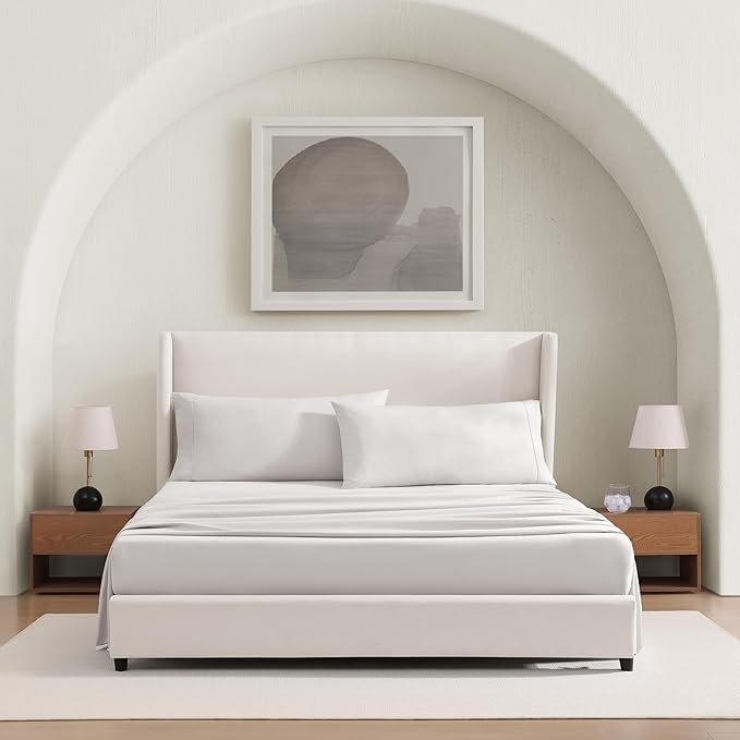 UGG Cali King Sheet Set 4-Piece Luxury Cooling Sheets Deep Pockets Premium Bedding with 2 Shams Hypoallergenic Machine Washable Soft Lightweight Bed Set for Room, California King, Stone Grey (Hedi)