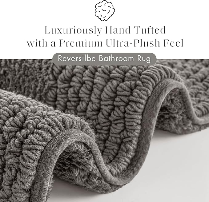 Madison Park Splendor Reversible 100% Cotton Tufted Bathroom Rug-3000 GSM Hotel Quality Luxurious Plush Medium Pile Bath Mat Absorbent, Quick Dry, Shower Room Décor, 24x60 Charcoal