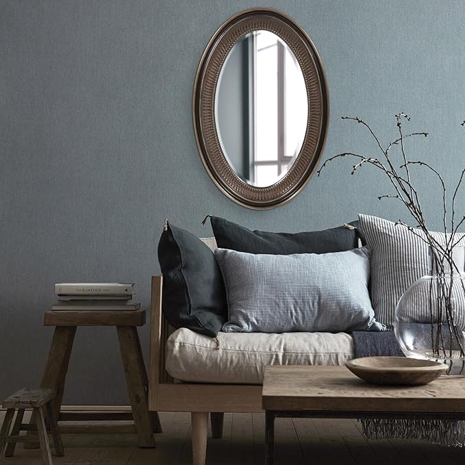 Howard Elliott Ethan Bronze Oval Decorative Wall Hanging Mirror, Vintage Oval Mirror for Wall Decor Resin Frame Vanity Mirror Perfect for Living Room, Bedroom & Home Decor, 21 x 31 Inch