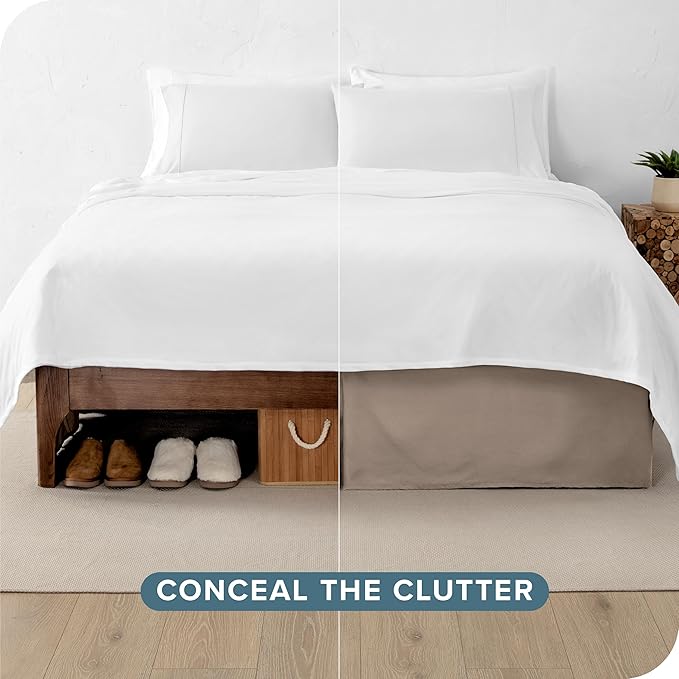 Bare Home Twin XL Bed Skirt - 15-Inch Tailored Drop Easy Fit - Bed Skirt for Twin Extra Long Beds - Center & Corner Pleats (Twin XL, Taupe)