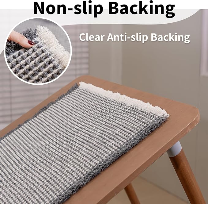 Waffle Bath Mat - Boho Bathroom Rugs Non Slip Washable, Super Absorbent & Quick Dry, Soft Bath Mat Farmhouse Bathroom Decor, 20'' x 48'', Dark Grey and White