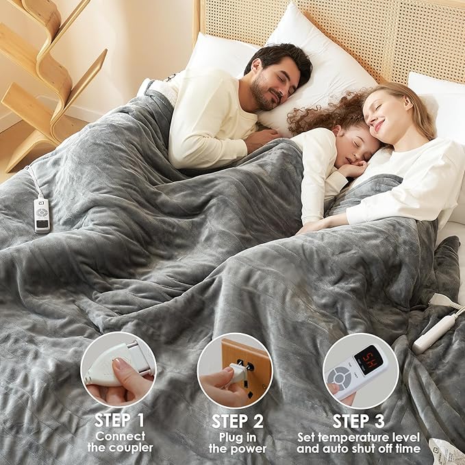 EHEYCIGA Heated Blanket Electric Blanket King Size - Heating Blanket with 9 Heating Levels & 10 Hours Auto Off, Soft Cozy Sherpa Washable Dual Control Blanket with Fast Heating, 90 x 100 Inches