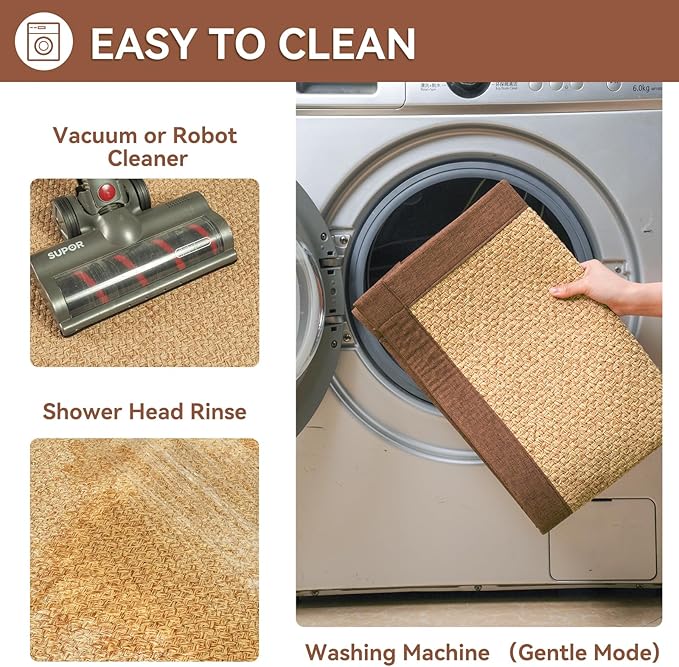 Non Slip Bath Mat Bathroom Rugs, Soft Jute-Like Ultra Thin Bath Mats, Rubber Backing Super Absorbent Quick Dry Bath Rug Shower Mat Fit Under Door Bathroom Floor, Machine Washable, Brown 24"x36"