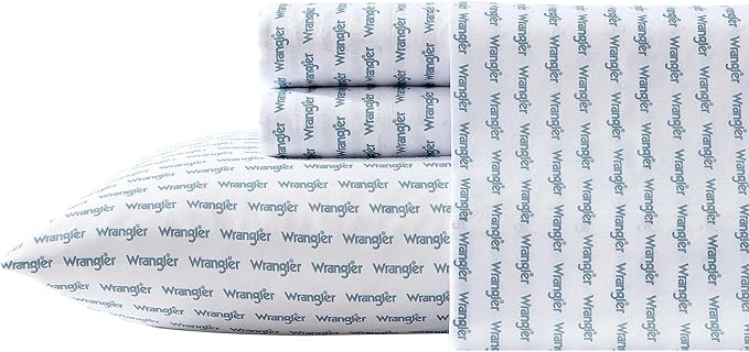 Wrangler - Full Bed Sheets, Ultra-Soft & Lightweight Bedding with Matching Pillowcases, Lightweight Bed Set for All Season Comfort, Oeko-Tex Certified (Stamped Logo Blue)