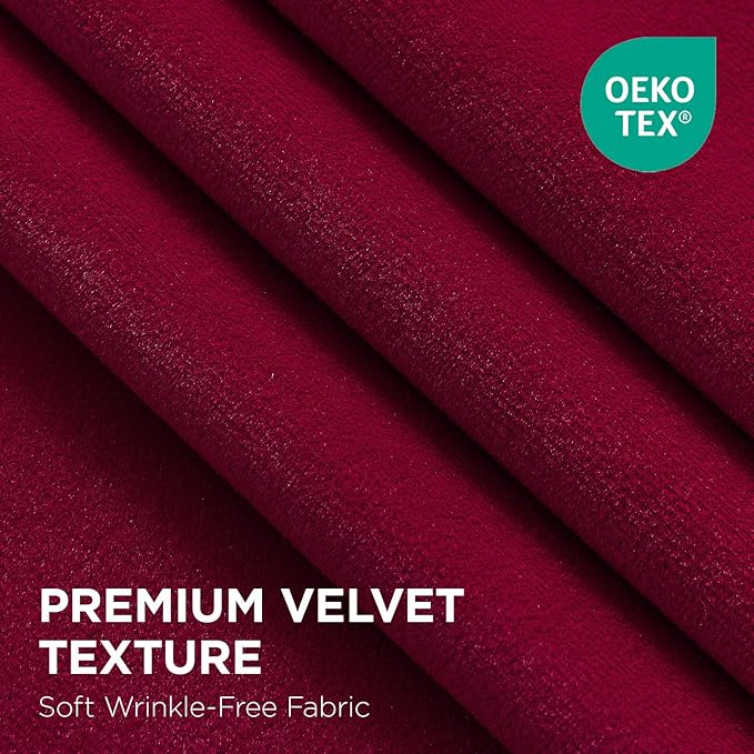 Joydeco Red 100% Blackout Curtains 90 Inch 2 Panels, Luxury Thermal Red Velvet Curtains for Bedroom Living Room, Soundproof Blackout Window Drapes, Rod Pocket & Back Tab (52W x 90L)